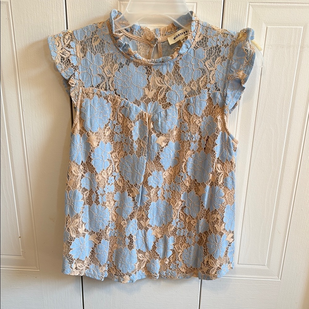 Blue and Beige Lace Top